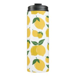 Garrafa Térmica Padrão De Limão Fruta Retroativa Amarelo Em Branco