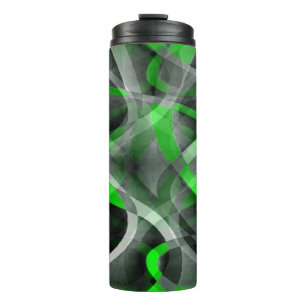 Garrafa Térmica Padrão de Linha Curva Retro Neon Verde e Cinza dos