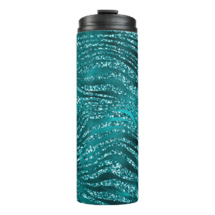 Garrafa Térmica Padrão de Listras de Tigre com Glitter Glam Ombre