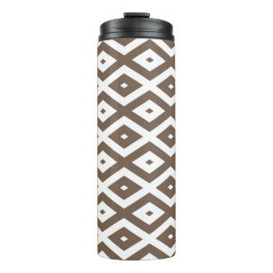 Garrafa Térmica Padrão de losango branco e castanho de taupe