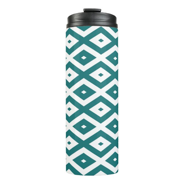 Garrafa Térmica Padrão de losango branco e teal (Frente)