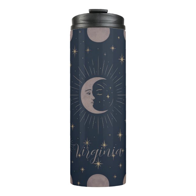 Garrafa Térmica Padrão de Lua Celestial | Roupas Femininas Persona (Frente)