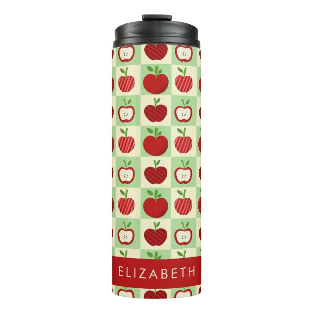 Garrafa Térmica Padrão de Maçã Personalizado Fofo Xadrez (Frente)