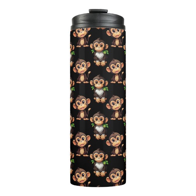 Garrafa Térmica Padrão de Macaco Design Preto  (Frente)