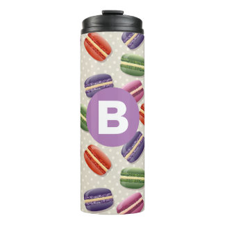 Garrafa Térmica Padrão de Macaroon Fofo com Monograma Roxo Pontilh