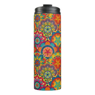 Garrafa Térmica Padrão de Mandala Colorida Retroativa Funky
