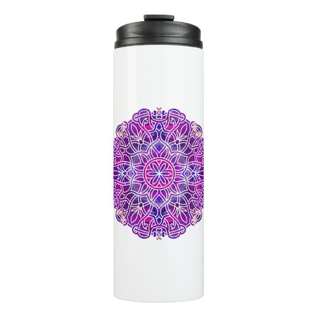 Garrafa Térmica Padrão de Mandala rosa e roxo (Frente)