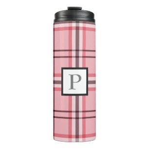 Garrafa Térmica Padrão de moda xadrez rosa e cinza chique