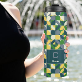 Garrafa Térmica Padrão de Monograma Geométrico Modern Bauhaus Abst