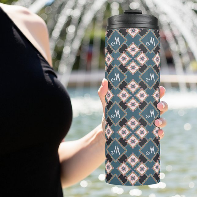 Garrafa Térmica Padrão de Monograma Geométrico Moderno (Criador carregado)