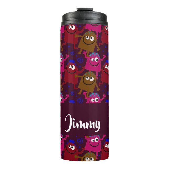 Garrafa Térmica Padrão de monstros de nome personalizado (Frente)