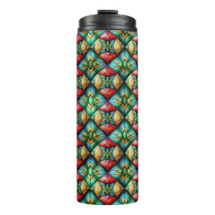 Garrafa Térmica Padrão de mosaico geométrico colorido inspirado na