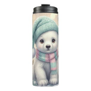 Garrafa Térmica Padrão de Natal de Urso Polar Pastel
