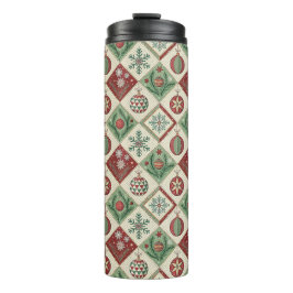 Garrafa Térmica Padrão de Natal Xadrez Quilt Vintage