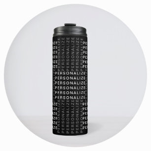 Garrafa Térmica Padrão de nome ou palavra repetida preto e branco