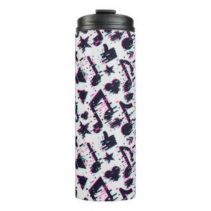 Garrafa Térmica Padrão de Notas e Corações Musicais Distorcidos