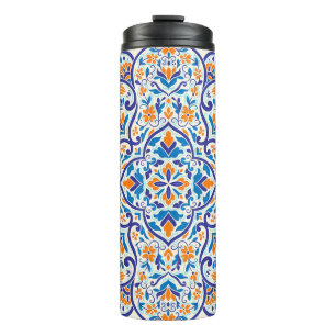 Garrafa Térmica Padrão de Ornamento Azul Laranja de Luxo