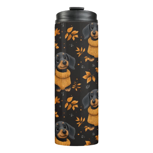 Garrafa Térmica Padrão de outono de Cozy Dachshund - Design dos an (Frente)