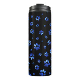 Garrafa Térmica Padrão de pata de cão brilhante azul