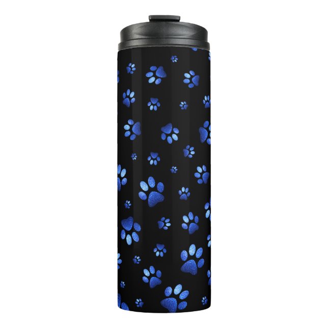 Garrafa Térmica Padrão de pata de cão brilhante azul (Frente)