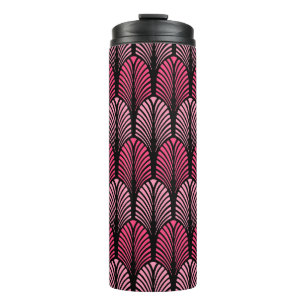 Garrafa Térmica Padrão de pena de Art Deco, Fuchsia rosa e preto