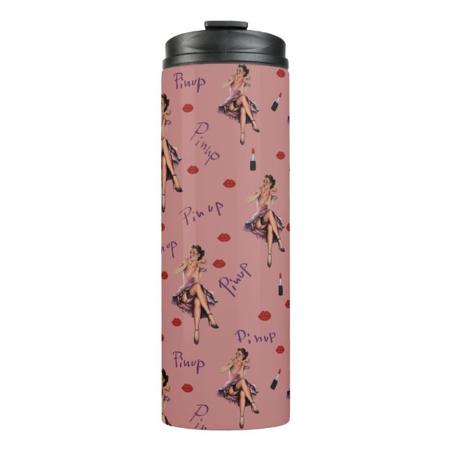 Garrafa Térmica padrão de pinos rosa (Frente)