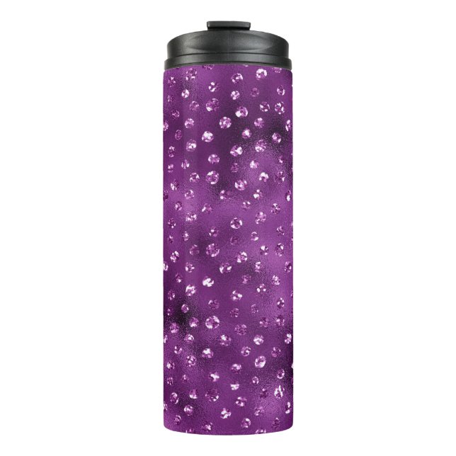 Garrafa Térmica Padrão de Pontos Polka Brilho Glam Gradiente Roxo (Frente)