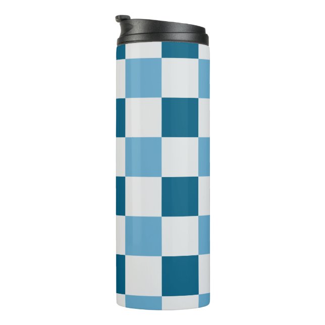 Garrafa Térmica Padrão De Quadro De Verificação Branco E Azul (Rotação à direita)