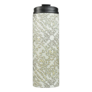 Garrafa Térmica Padrão de Rabisco Ornamentado em Dourado e Prata