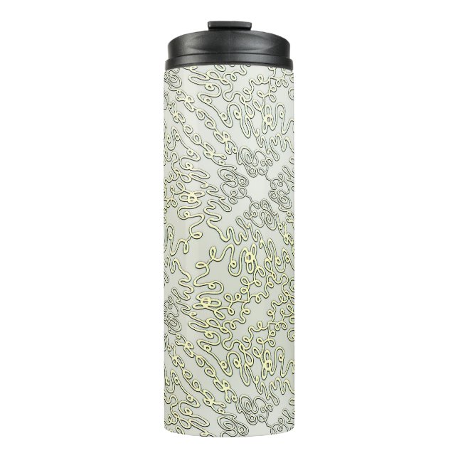 Garrafa Térmica Padrão de Rabisco Ornamentado em Dourado e Prata (Frente)