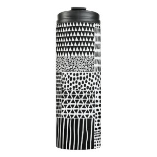 Garrafa Térmica Padrão de rabisco sem costura preto e branco. Des