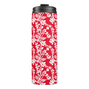 Garrafa Térmica Padrão De Repetição Floral Vermelho E Branco