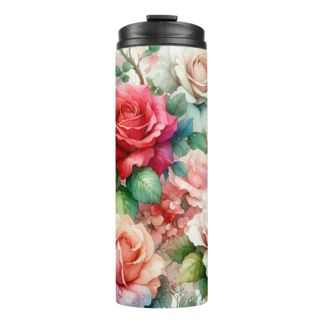 Garrafa Térmica Padrão de Rosa Caprichosa (Frente)