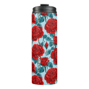 Garrafa Térmica Padrão de rosas vermelhas