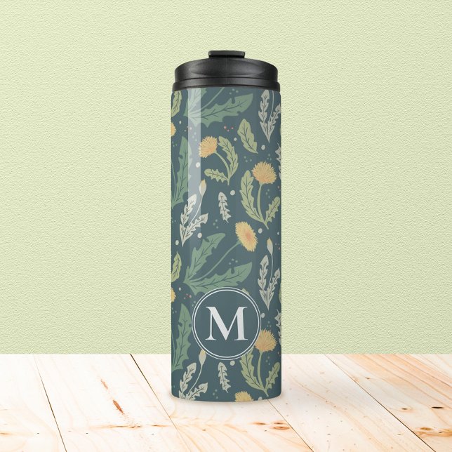 Garrafa Térmica Padrão de Semana Floral de Dandelion (Thermal Dandelion Pattern Tumbler with Monogram)