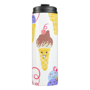 Garrafa Térmica Padrão de Sorvetes Kawaii, Caractere Kawaii Ice C