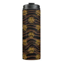 Garrafa Térmica Padrão de tigre da selva com brilho dourado