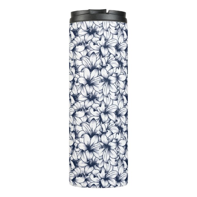Garrafa Térmica Padrão de Tinta Lily Flower Desenhada (Verso)