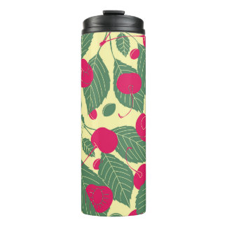 Garrafa Térmica Padrão de verão de cor brilhante com cerejas. Illu