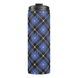 Garrafa Térmica Padrão de Xadrez Azul Preto Trendy