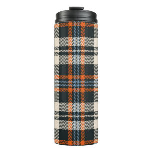 Garrafa Térmica Padrão de xadrez do Tartan outono a preto, laranj