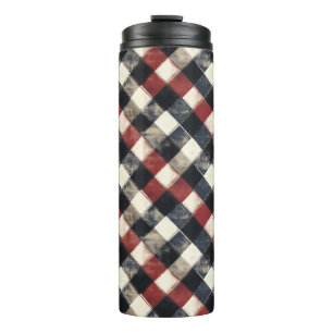 Garrafa Térmica Padrão de Xadrez Naval e Vermelho Atemporal Retro