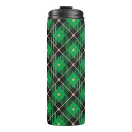 Garrafa Térmica Padrão de Xadrez Verde Preto Trendy