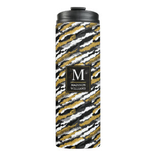 Garrafa Térmica Padrão de Zebra Animal Branco com Brilho Preto e D