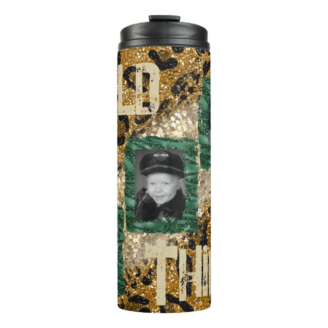 Garrafa Térmica Padrão de Zebra Leopard Foto Personalizada (Frente)