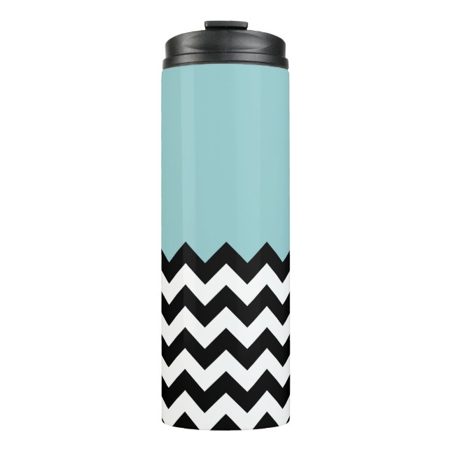 Garrafa Térmica Padrão de ziguezague preto e branco, Chevron, azul (Frente)
