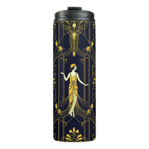 Garrafa Térmica Padrão decorativo dourado e preto Gabsy