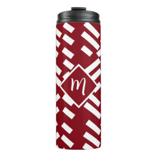 Garrafa Térmica Padrão Diagonal Minimalista Vermelho Strike, Monog