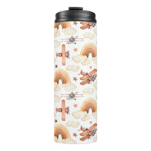 Garrafa Térmica Padrão do avião arco-íris de cor d'água (Frente)