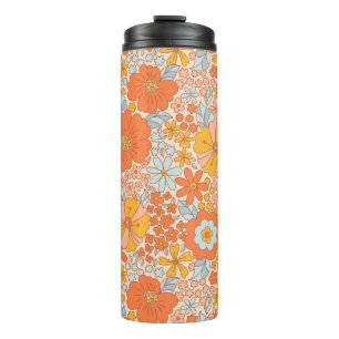Garrafa Térmica Padrão do Flor Retro Laranja